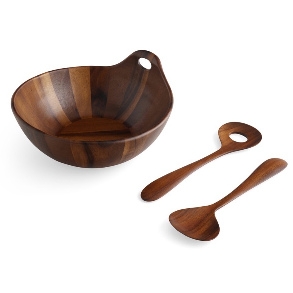Nambe Portables Wood Salad Bowl with Servers 3 Piece Set - Picture 3 of 11